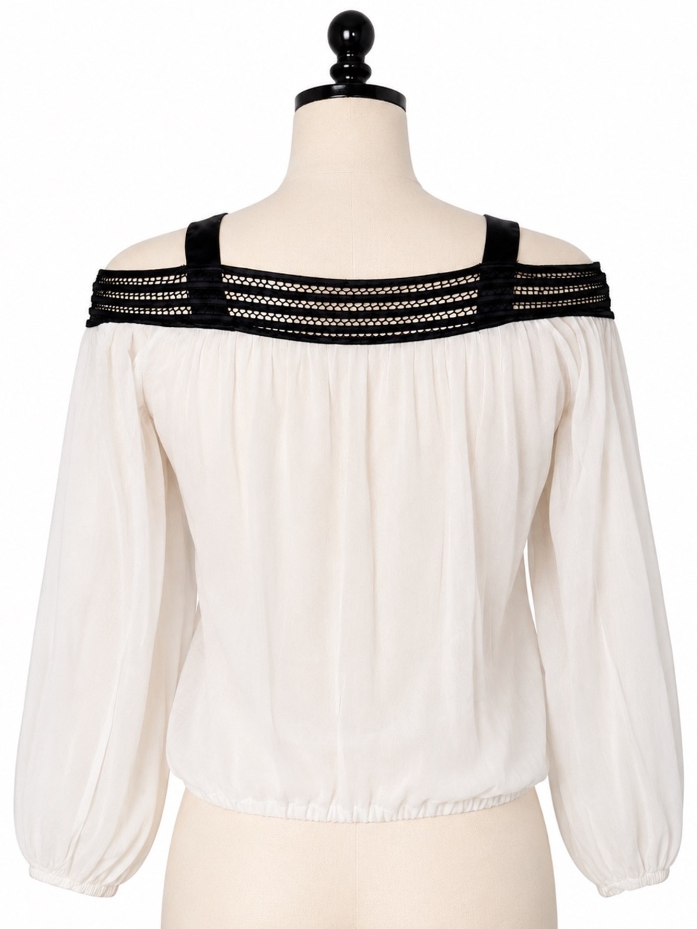 GUESS by Marciano Silk Off-Shoulder Blouse XS White Black Lace Y2K - Picture 2 of 6